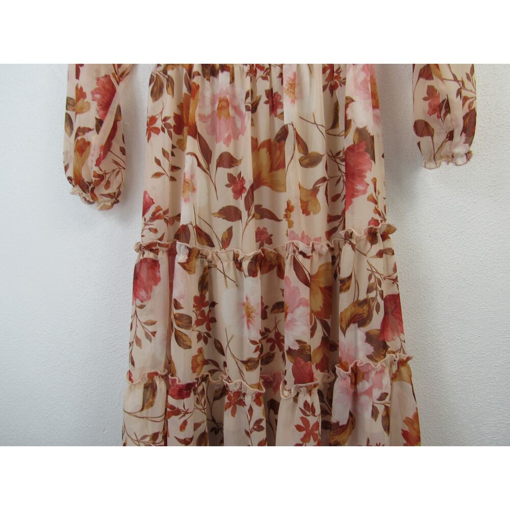 Kate and Lily Size 12 Women's Pink Chiffon Floral Tiered Dress Off Shoulder - Picture 3 of 7